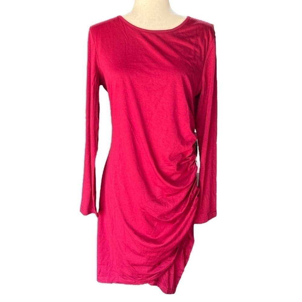 Coolmee Maternity Ruched Midi Dress Large Burgundy Long Sleeve‎ Holiday Shower